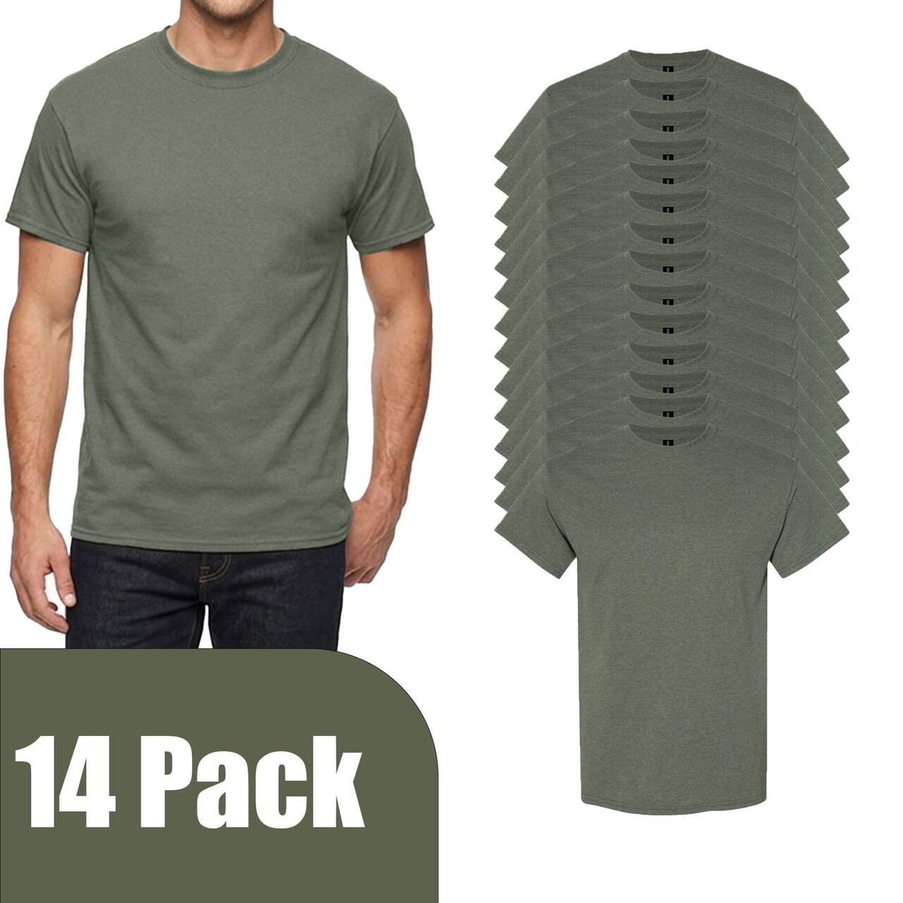 Gildan Unisex Crewneck T-Shirt Blanks for Crafting, Heather Military Green Plain Short Sleeve